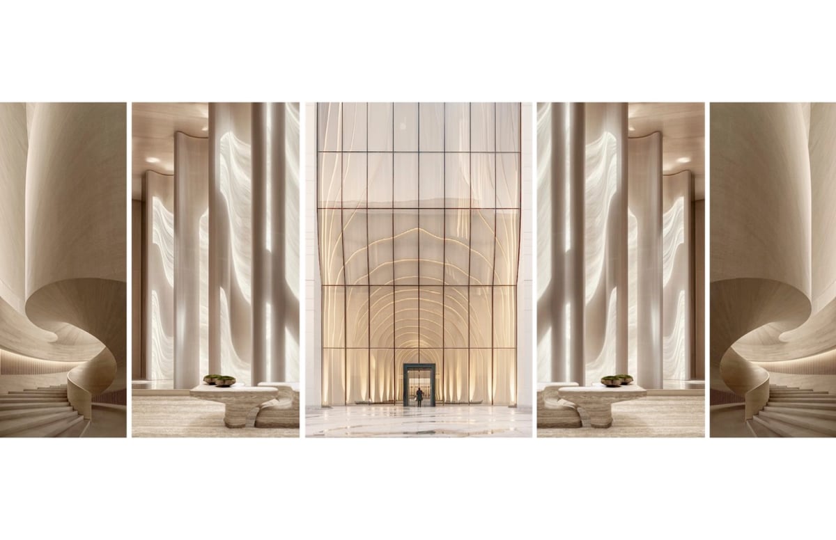 619 Brickell grand lobby with sculptural staircase by Foster + Partners