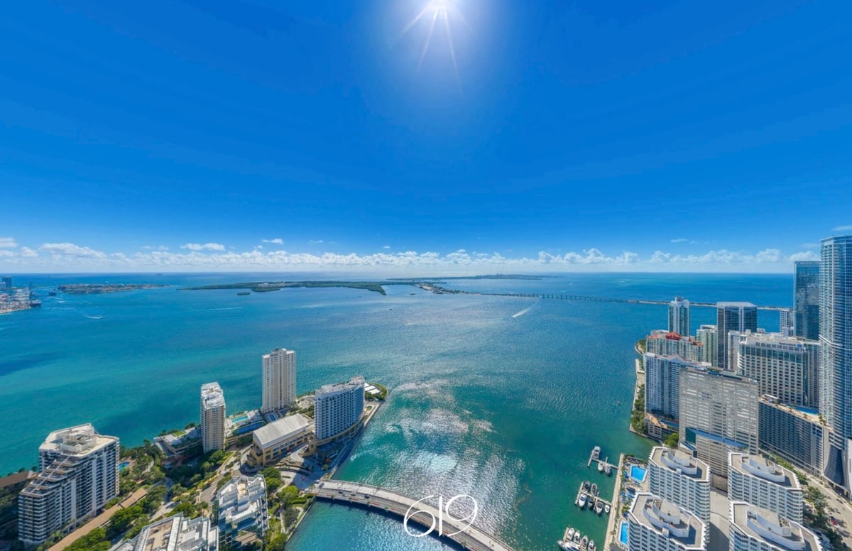 Panoramic Biscayne Bay views from 619 Brickell luxury condos in Miami