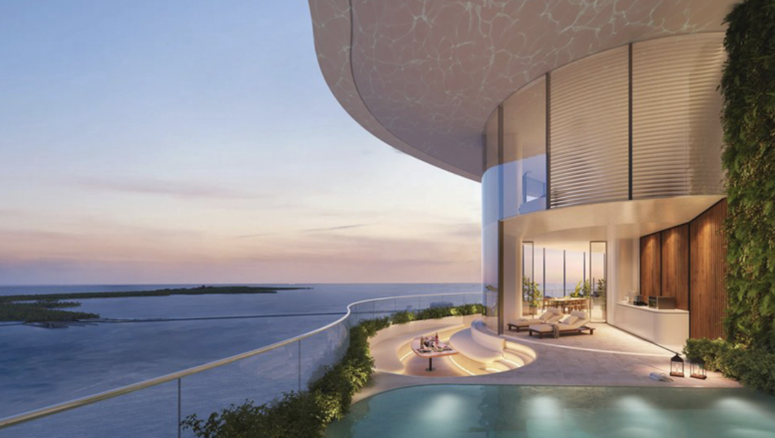 619 Brickell Nobu Residences penthouse terrace with private infinity pool overlooking Biscayne Bay
