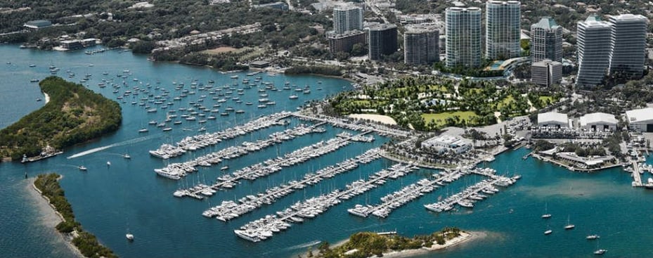 Coconut Grove waterfront and marina on Biscayne Bay in Miami