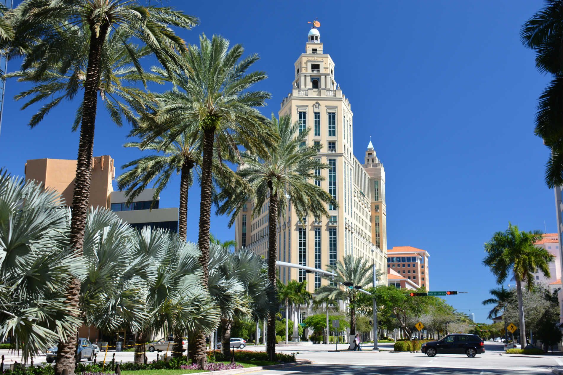 Coral Gables boulevard with Mediterranean Revival architecture