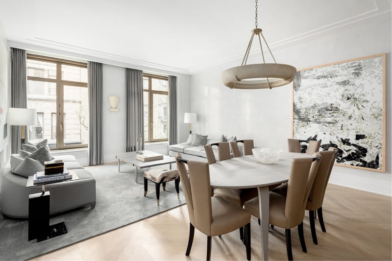 40 Bleecker living and dining room with floor-to-ceiling windows
