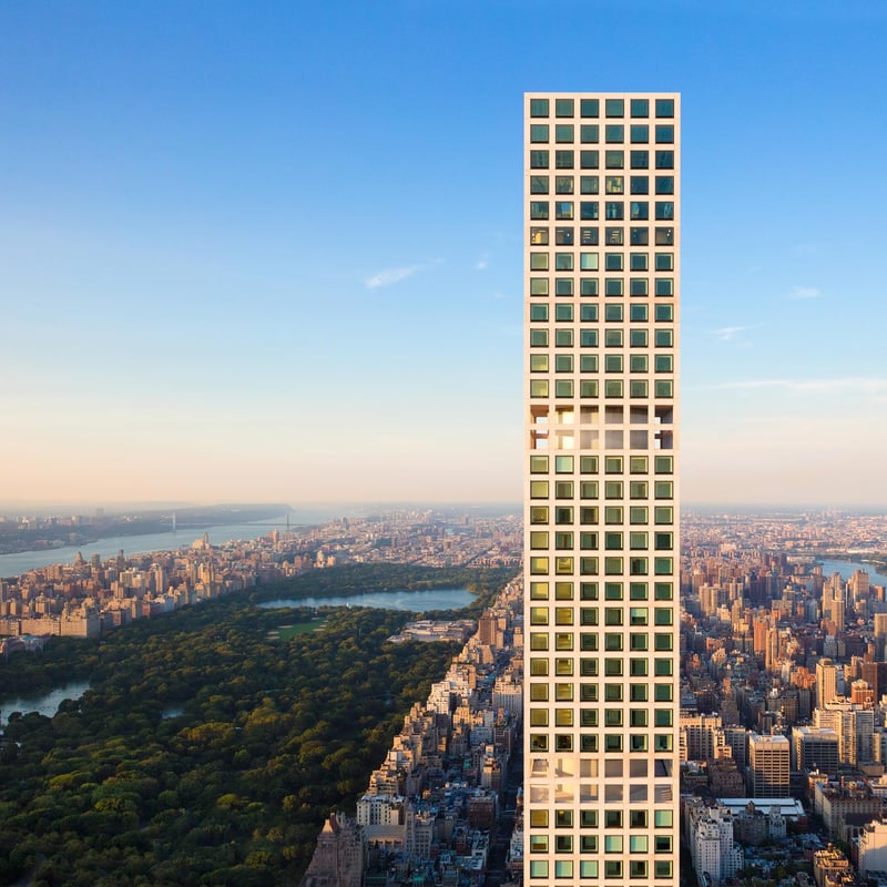 432 Park Avenue rising over Central Park and the Manhattan skyline