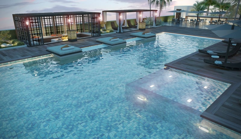 Pool deck at Brickell Ten in Miami