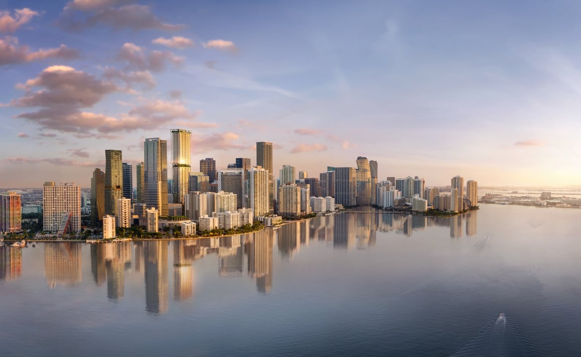 Brickell Miami skyline with luxury condominium towers and Biscayne Bay
