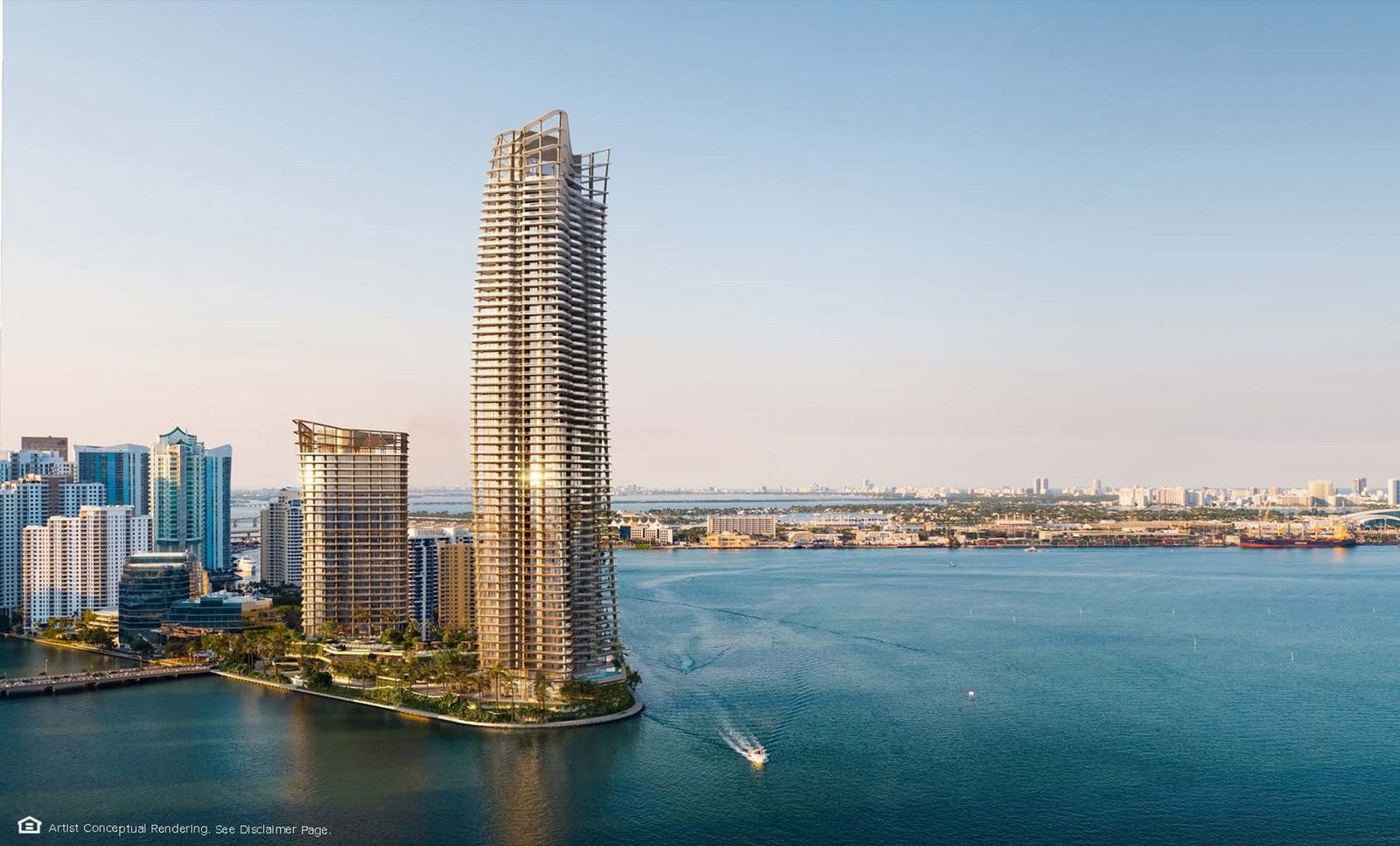 Mandarin Oriental Miami exterior rendering showing both KPF-designed towers on Brickell Key