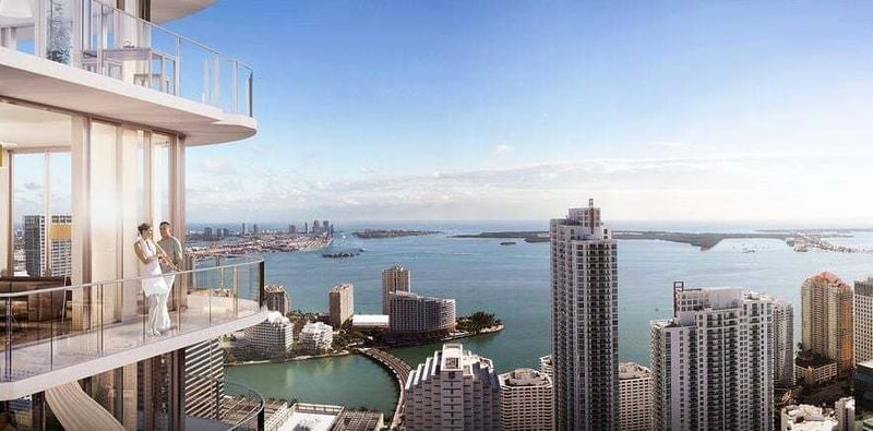 SLS Lux Brickell balcony and Biscayne Bay view