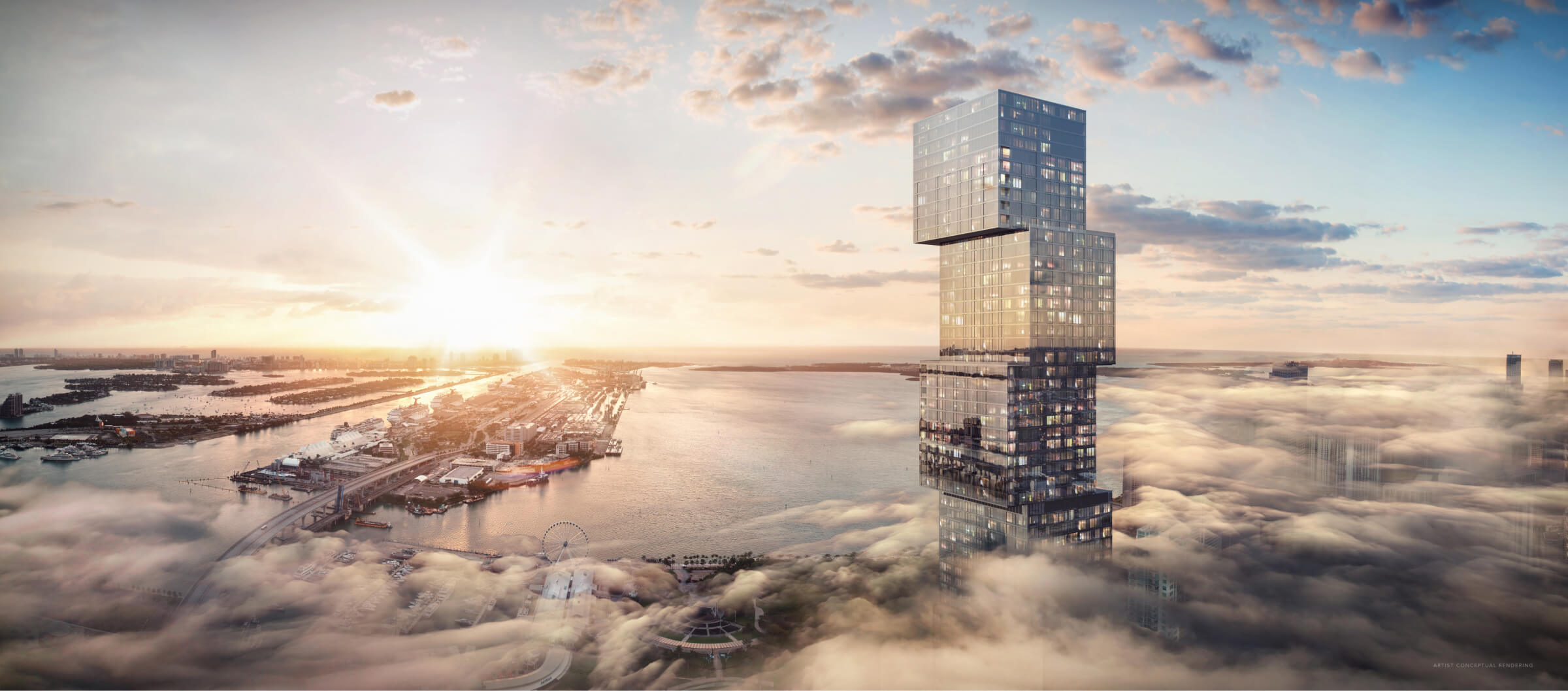 Waldorf Astoria Residences Miami exterior rendering in Downtown Miami