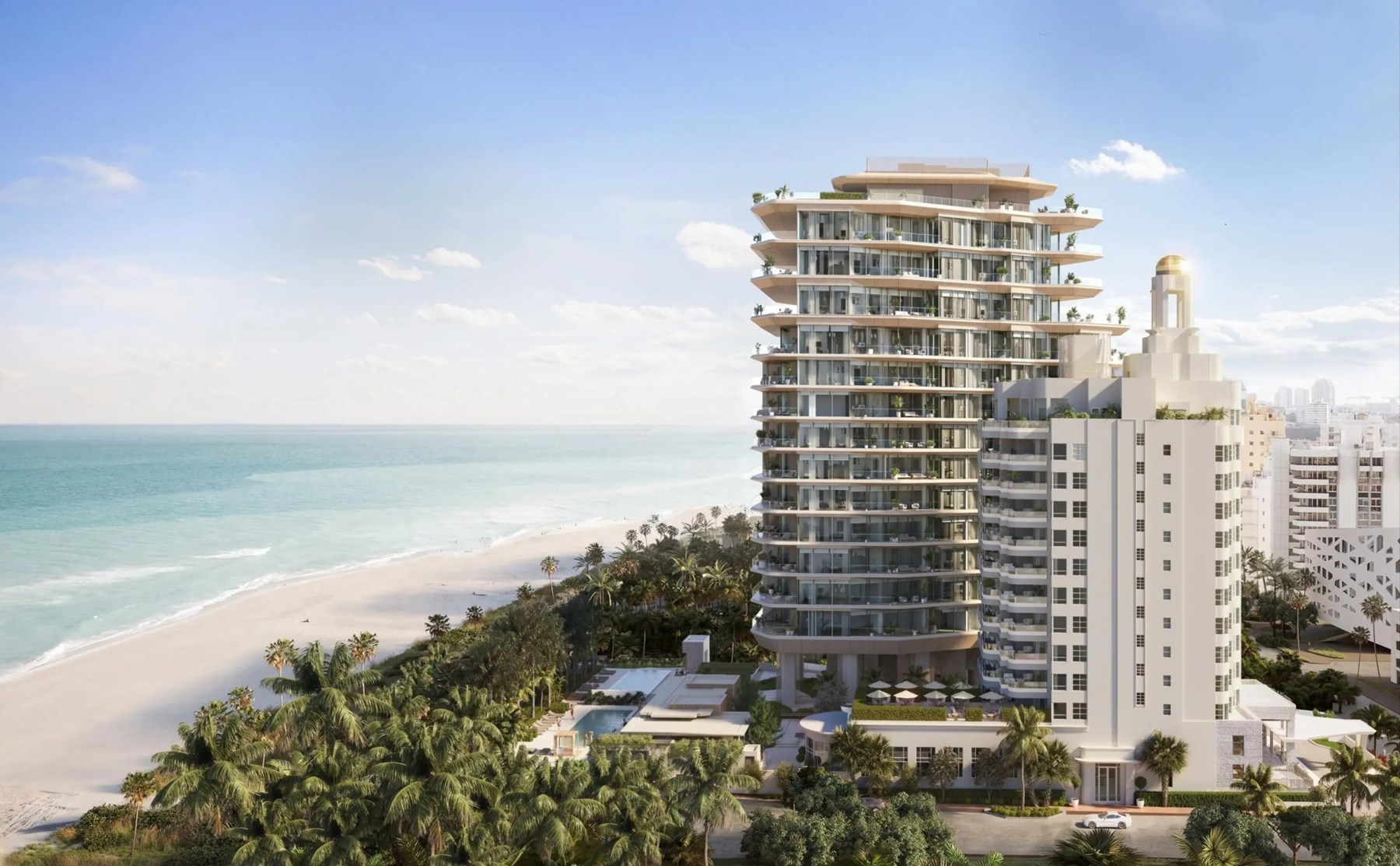Aman Miami Beach Residences exterior rendering in Miami Beach / Mid-Beach