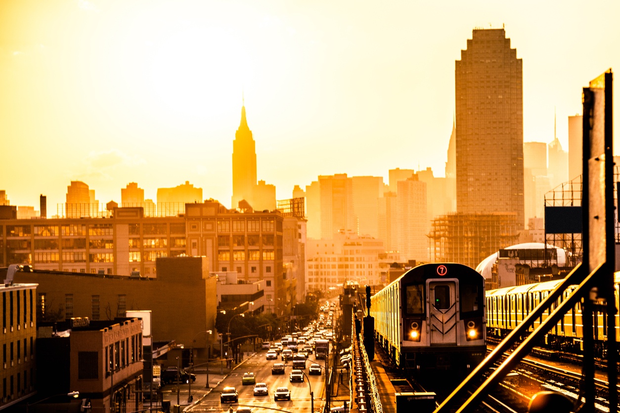 an image of the east side of Manhattan at sunset