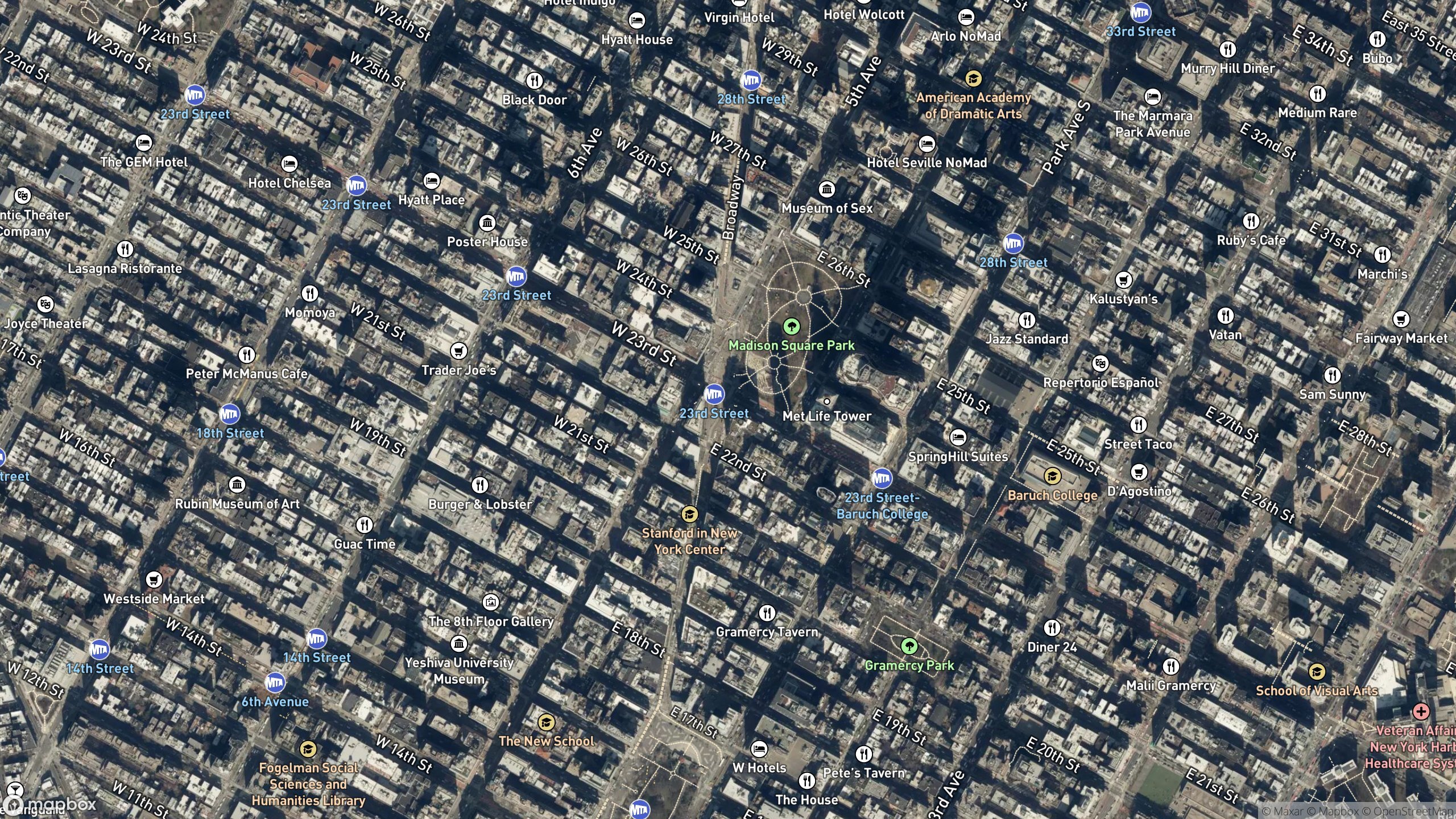 Satellite street view of Flatiron and Madison Square Park