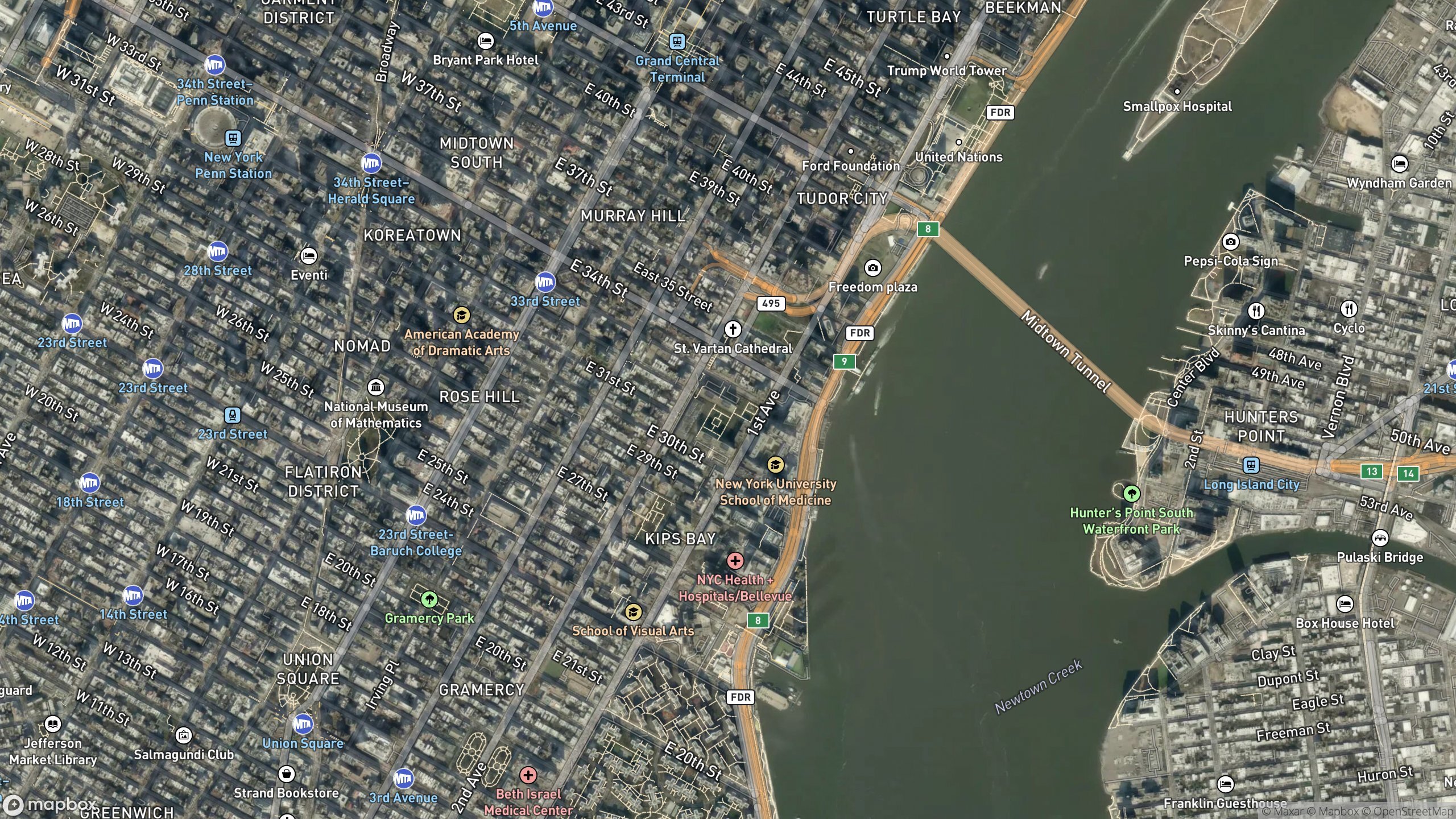 Aerial view of Murray Hill and Kips Bay on Manhattan's East Side