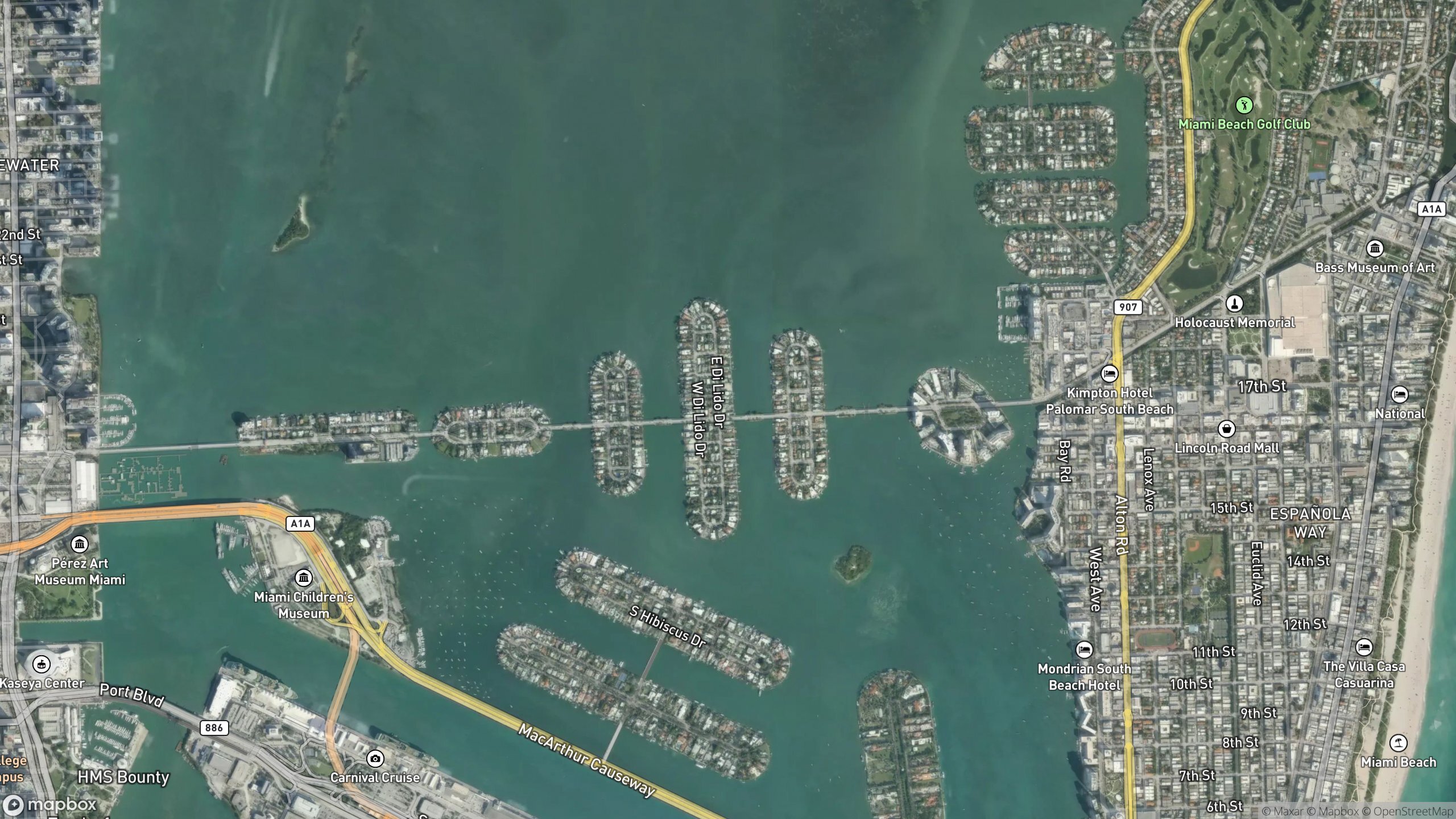 Aerial view of the Venetian Islands across Biscayne Bay