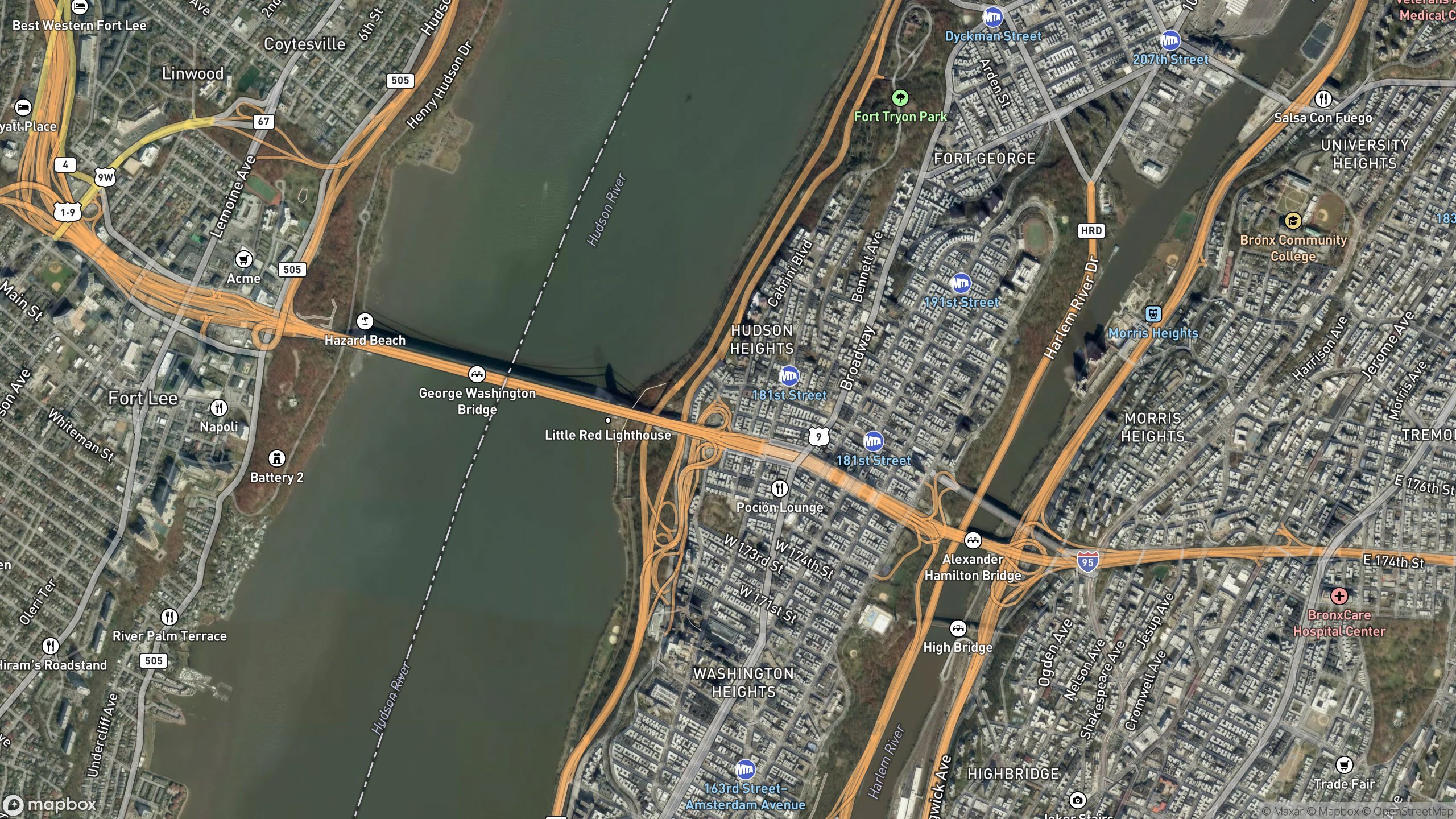 Aerial view of Washington Heights, Hudson Heights and Fort Tryon Park