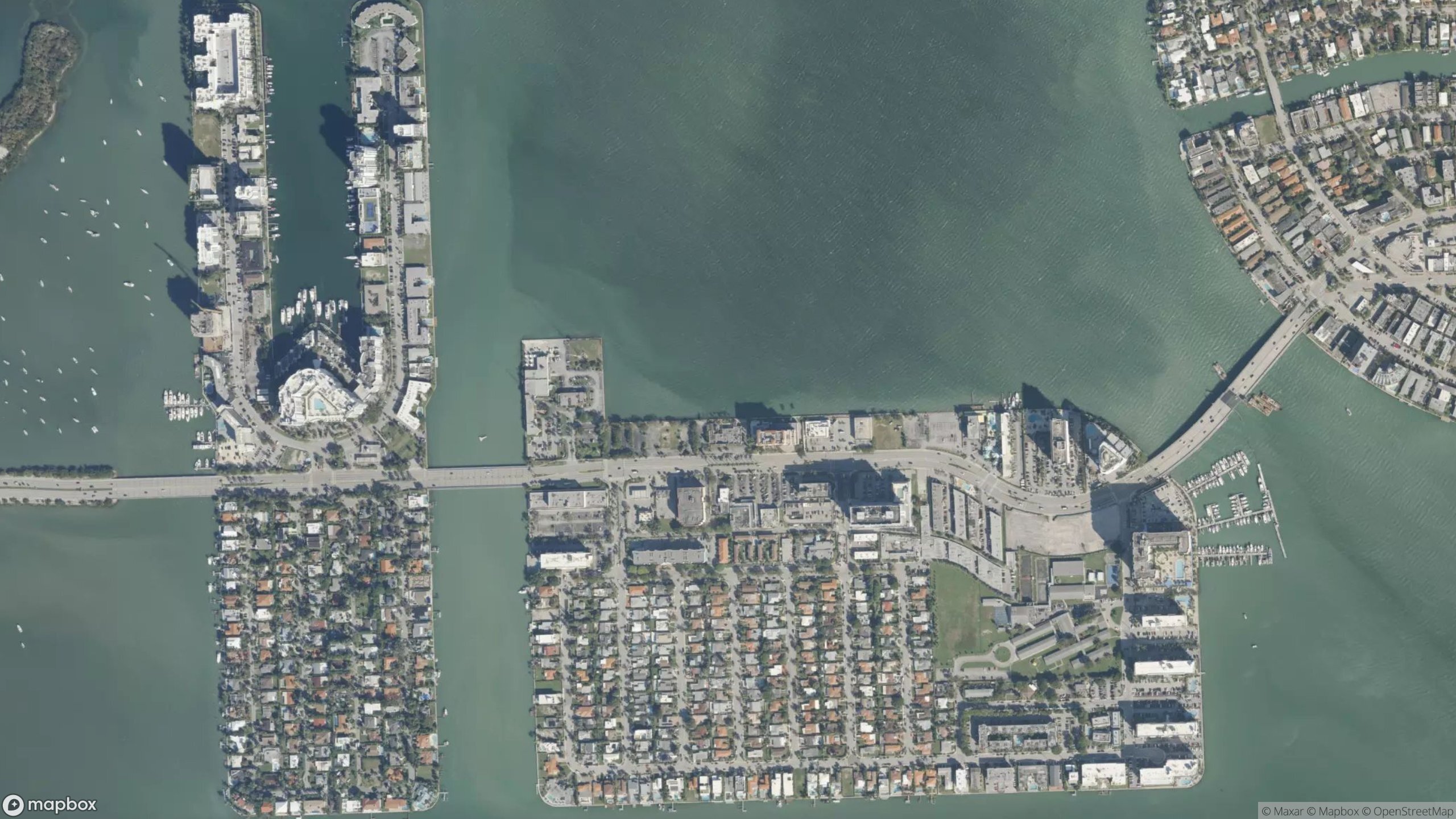 Aerial view of North Bay Village islands and waterfront in Biscayne Bay