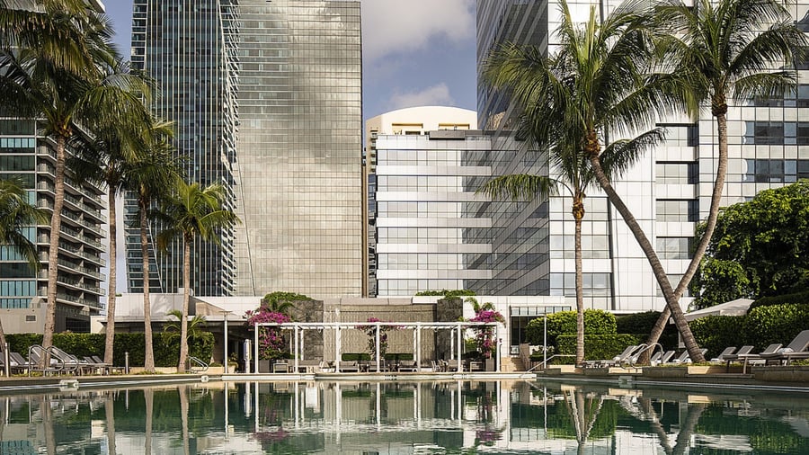 Pool terrace and tower at Four Seasons Hotel and Residences Miami in Brickell