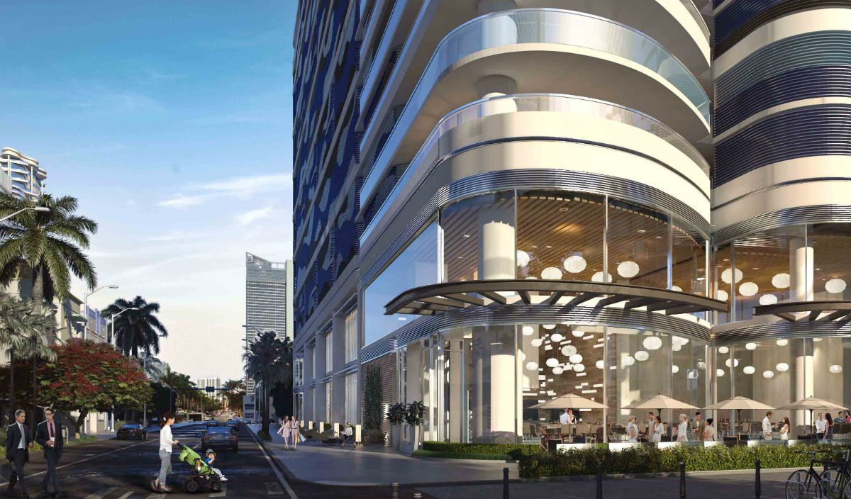 Brickell Flatiron podium and neighborhood setting