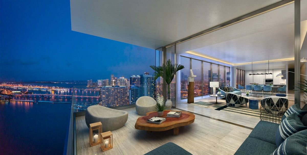 Elysee Miami bayfront living room and terrace