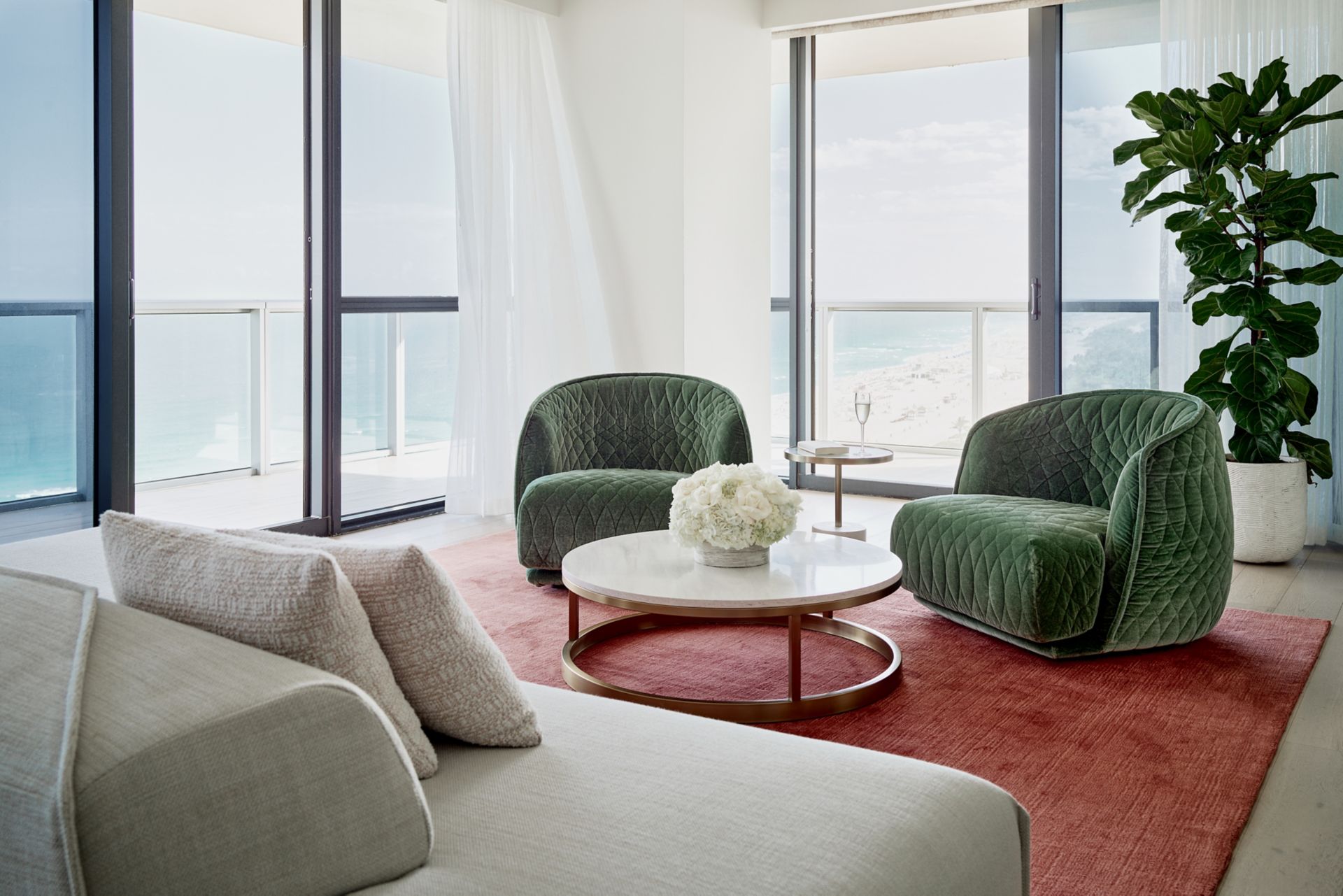 Renovated W South Beach living room with ocean view