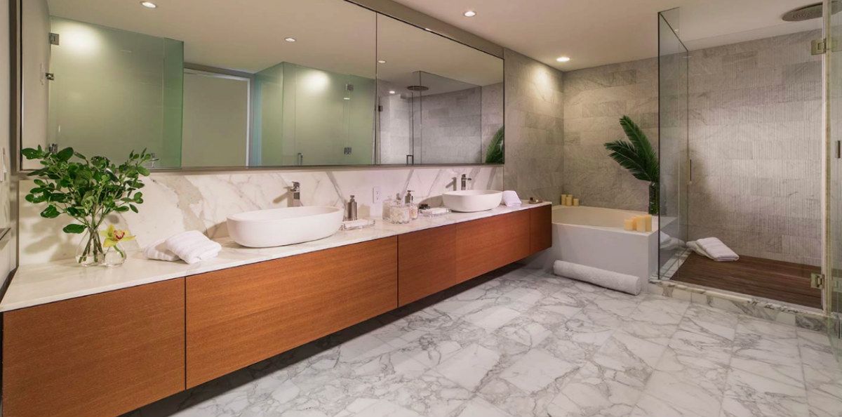 Stone bathroom in an Oceana Bal Harbour residence