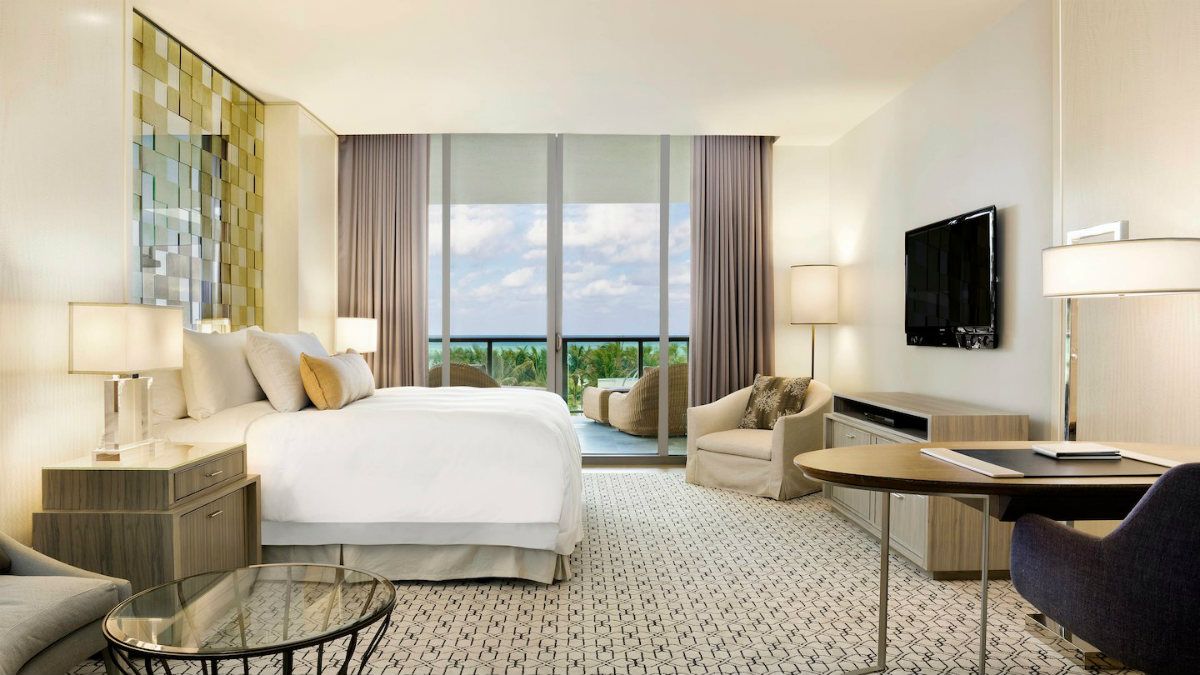 Bedroom suite with ocean view at St. Regis Bal Harbour