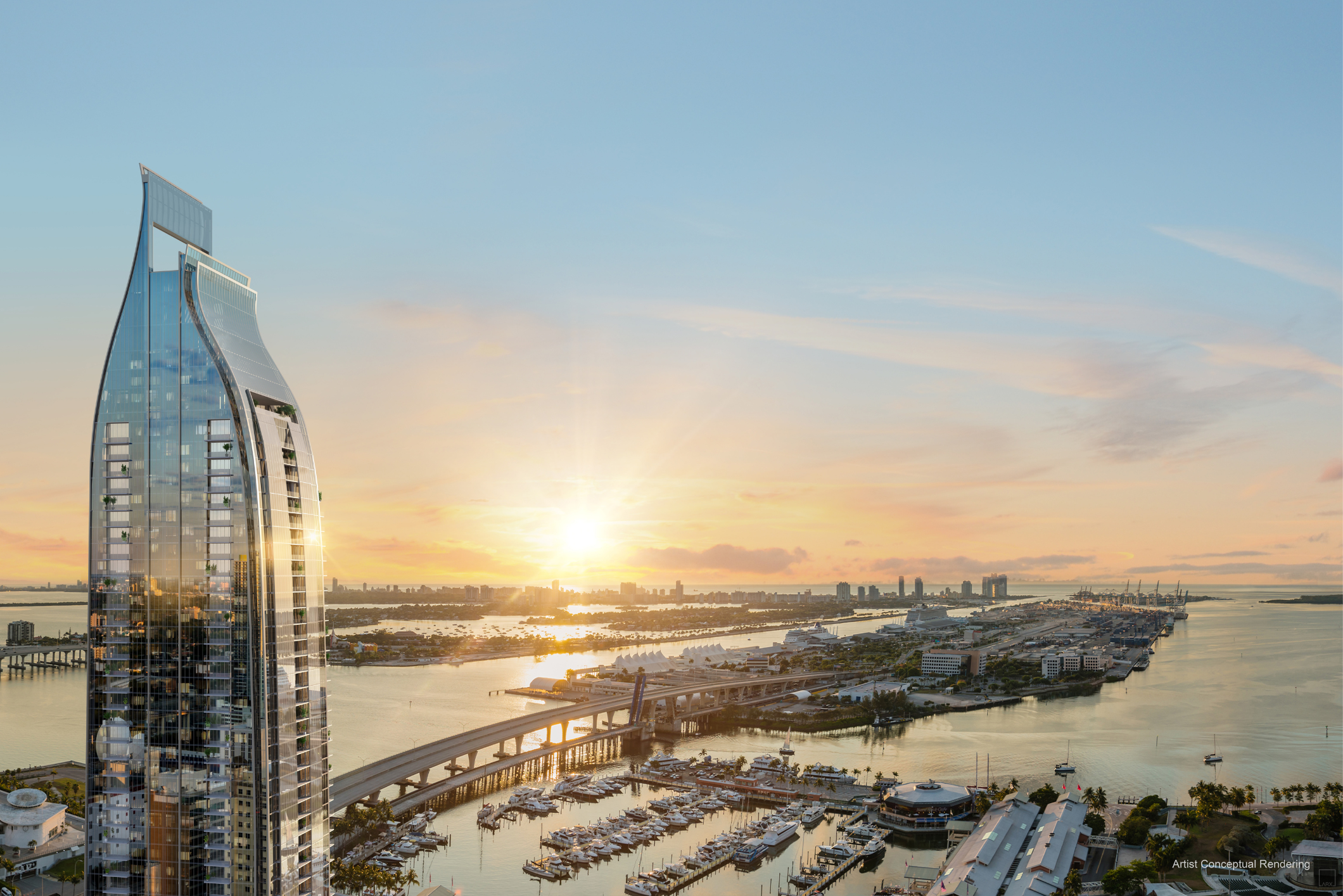 Delano Residences Miami tower with Biscayne Bay