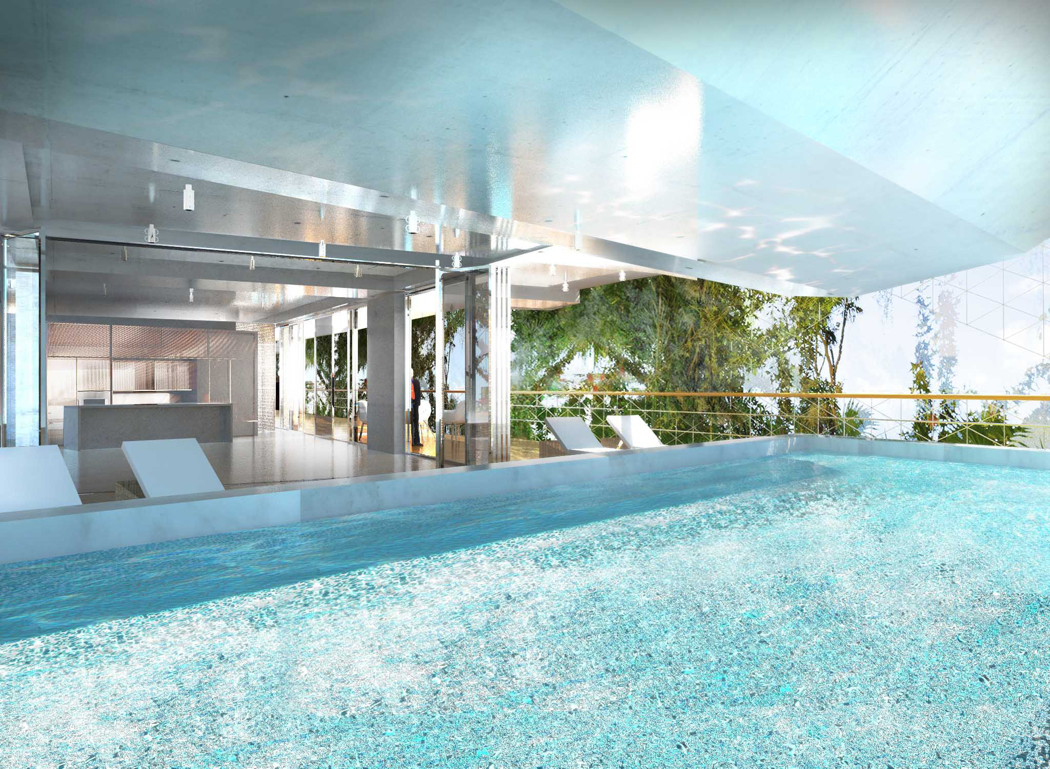 Monad Terrace bayfront pool, landscaped terraces and residences